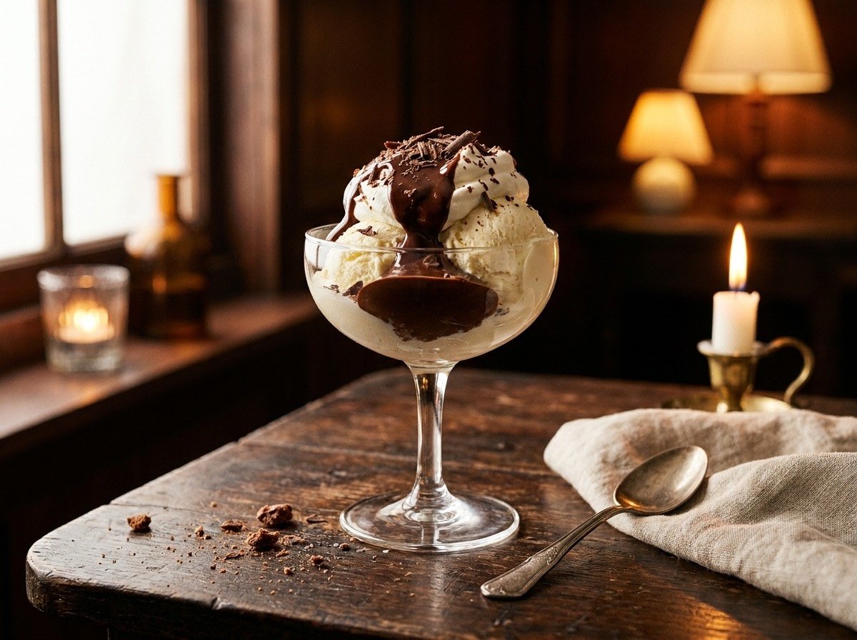 Dame blanche, glace vanille et chocolat chaud